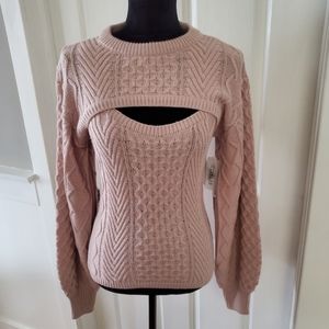 2 pc hollow cutout peekaboo cable knit sweater set blush pink long sleeve tank